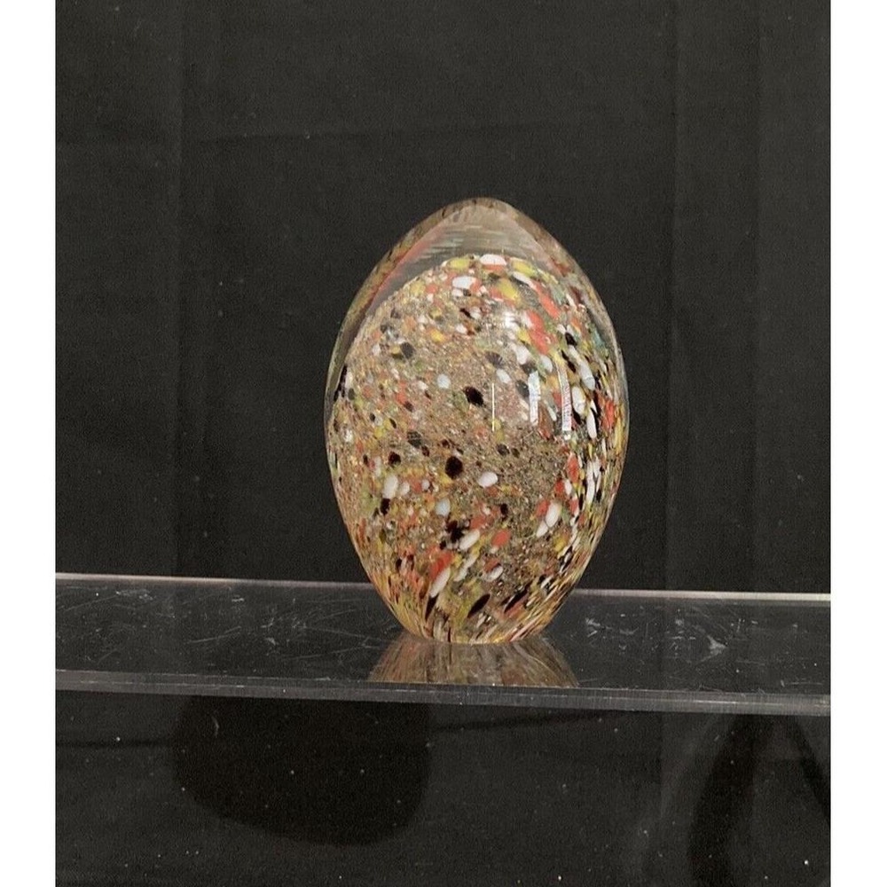 VTG 70s 80s Retro Oval Egg Shape Paperweight Art Glass Speckled Brown Tones